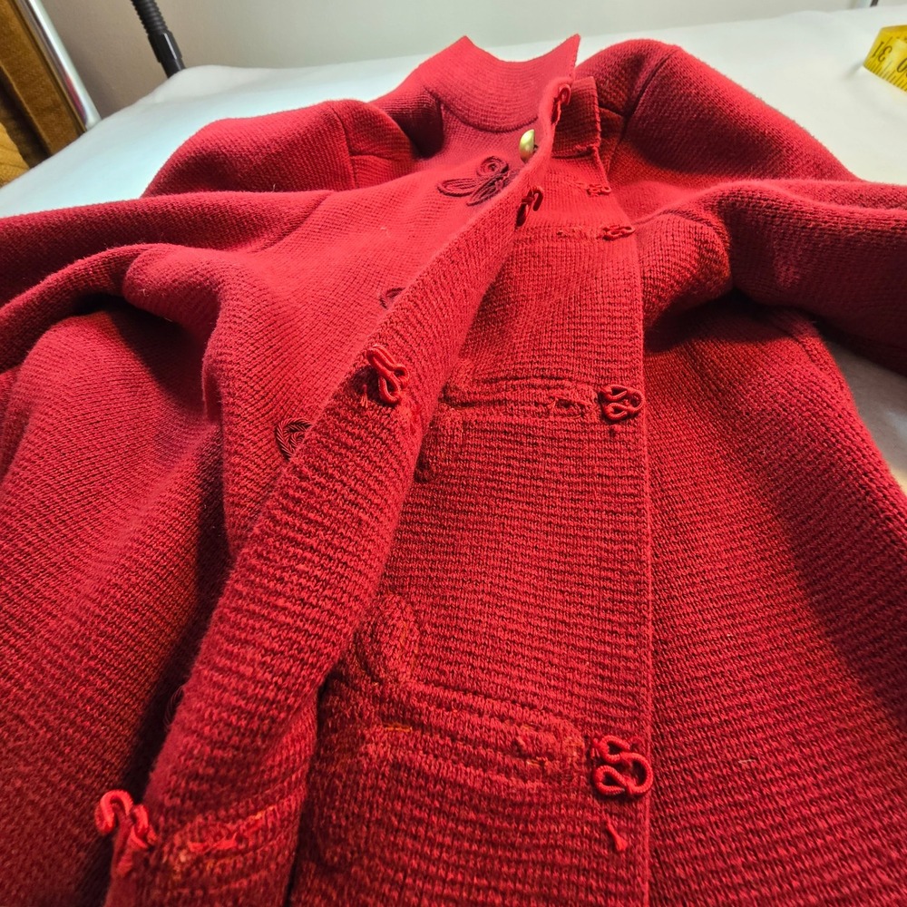 Chicos Red Knit Cardigan Jacket Gold Button‎ Embellished Sz 1 - Picture 7 of 16